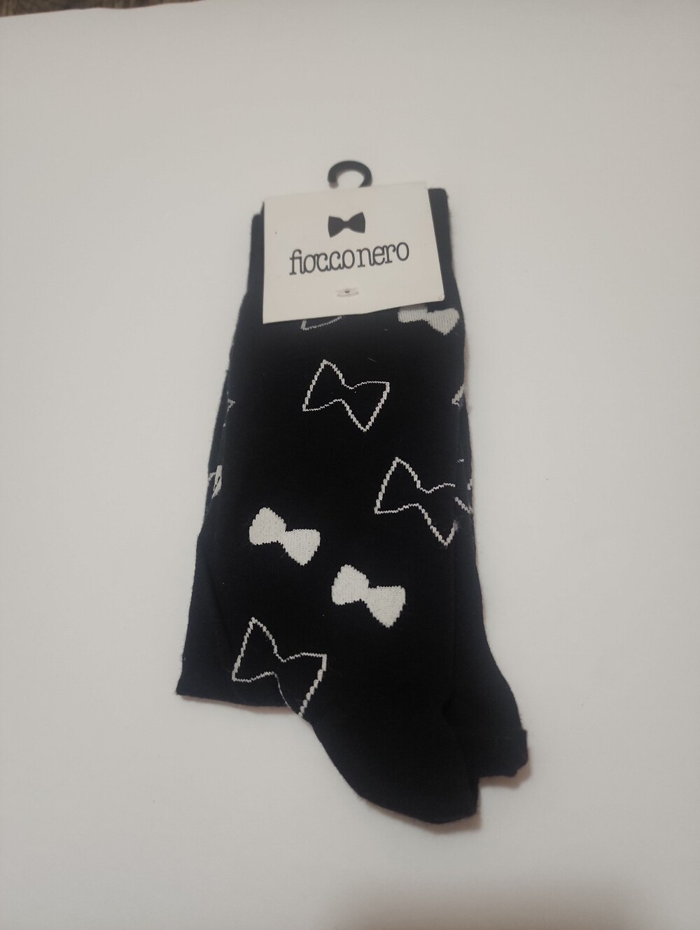 Mens Black Dress Socks White Bow Tie Print Cotton Blend Mid Calf NWT One Size
